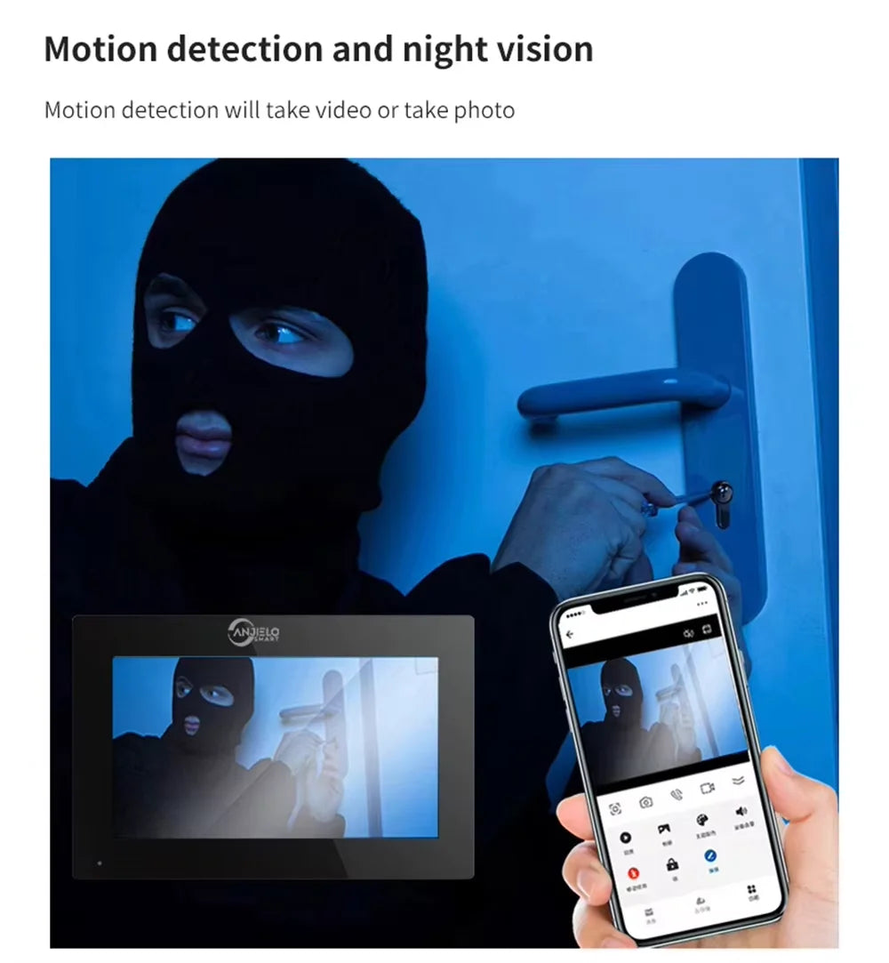 ANJIELO 7 Inch 1080P Tuya WiFi Video Door Phone 2‑4 Units Multi Apartment Intercom Remote Unlock Home Security Video Doorbell
