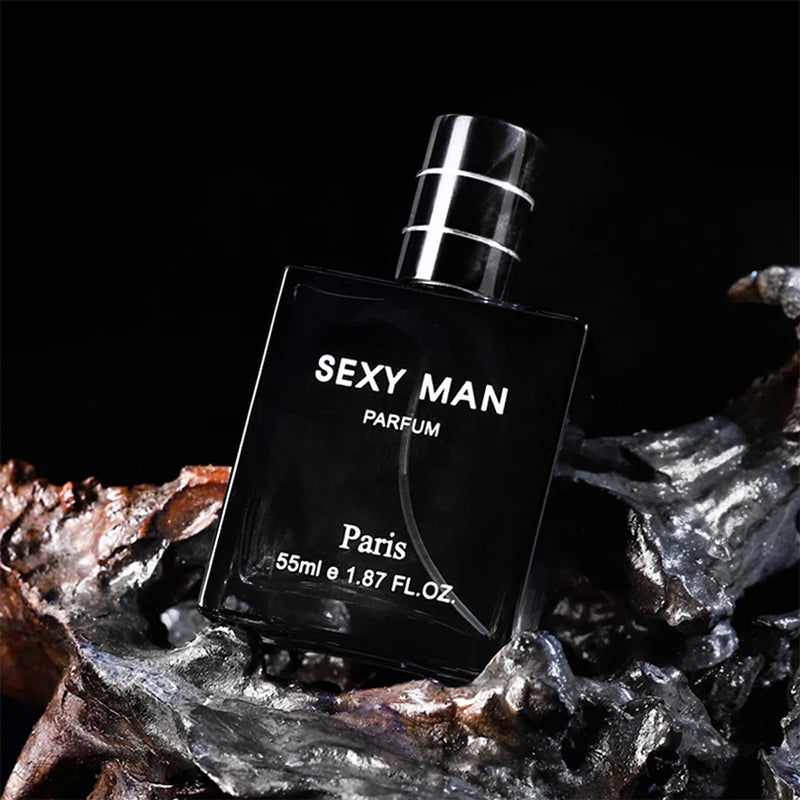 Sexy Man Paris 55ml parfum for men: elegant square black glass bottle, long-lasting daily cologne for a bold scent.