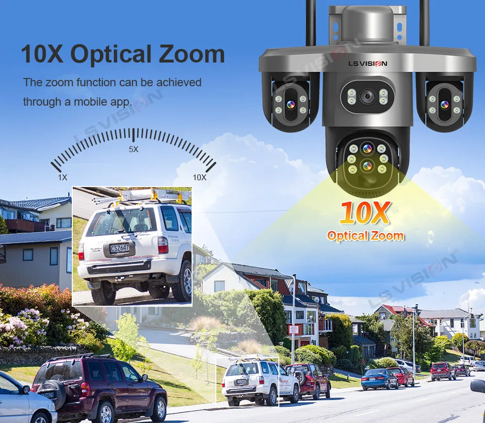 LS VISION 20MP 10X Optical Zoom 4G Solar Camera Outdoor WiFi Three Screen 3PTZ 360° Auto Tracking Security CCTV Camera V380 Pro
