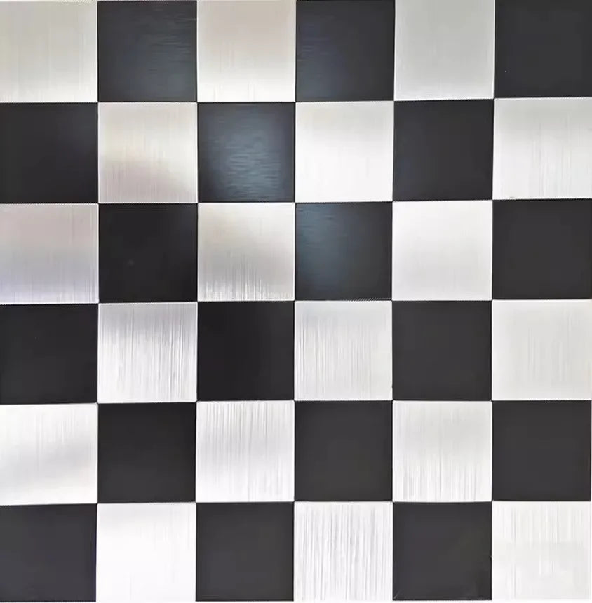 Black and white 3D peel-and-stick mosaic wall tiles, square raised check pattern