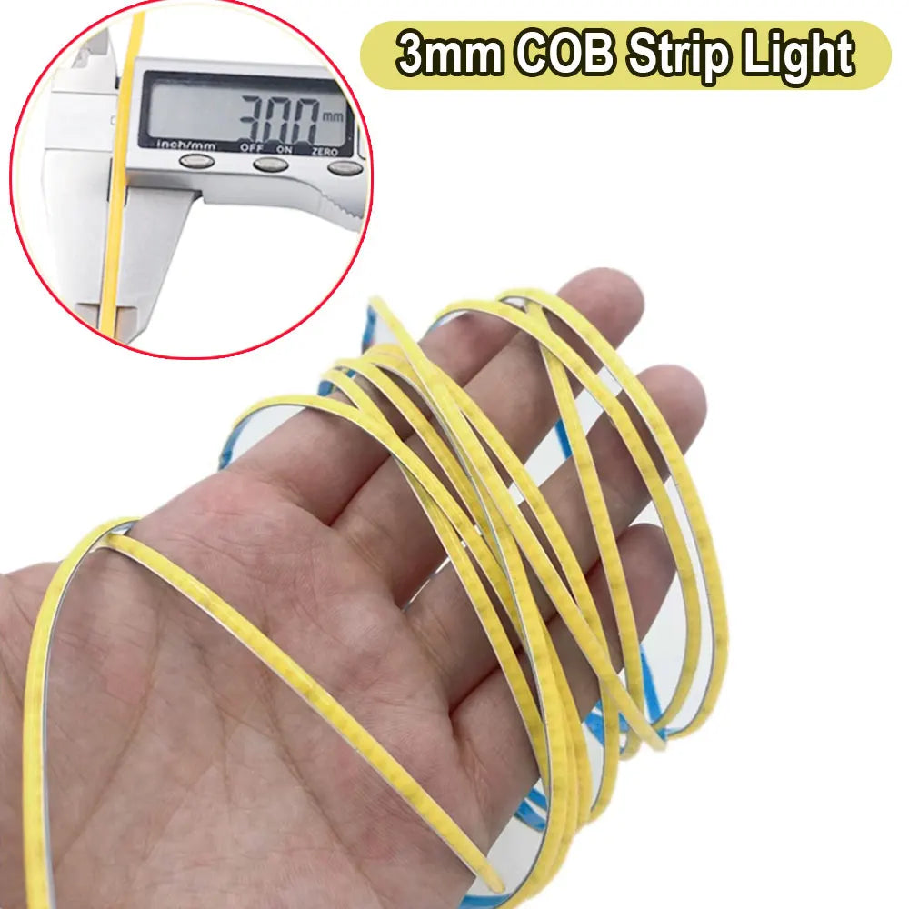 COB LED Strip Flexible High Density LED Strip 3mm COB Bar LED Light Warm 3000K White 6500K for Bedroom Kitchen Home