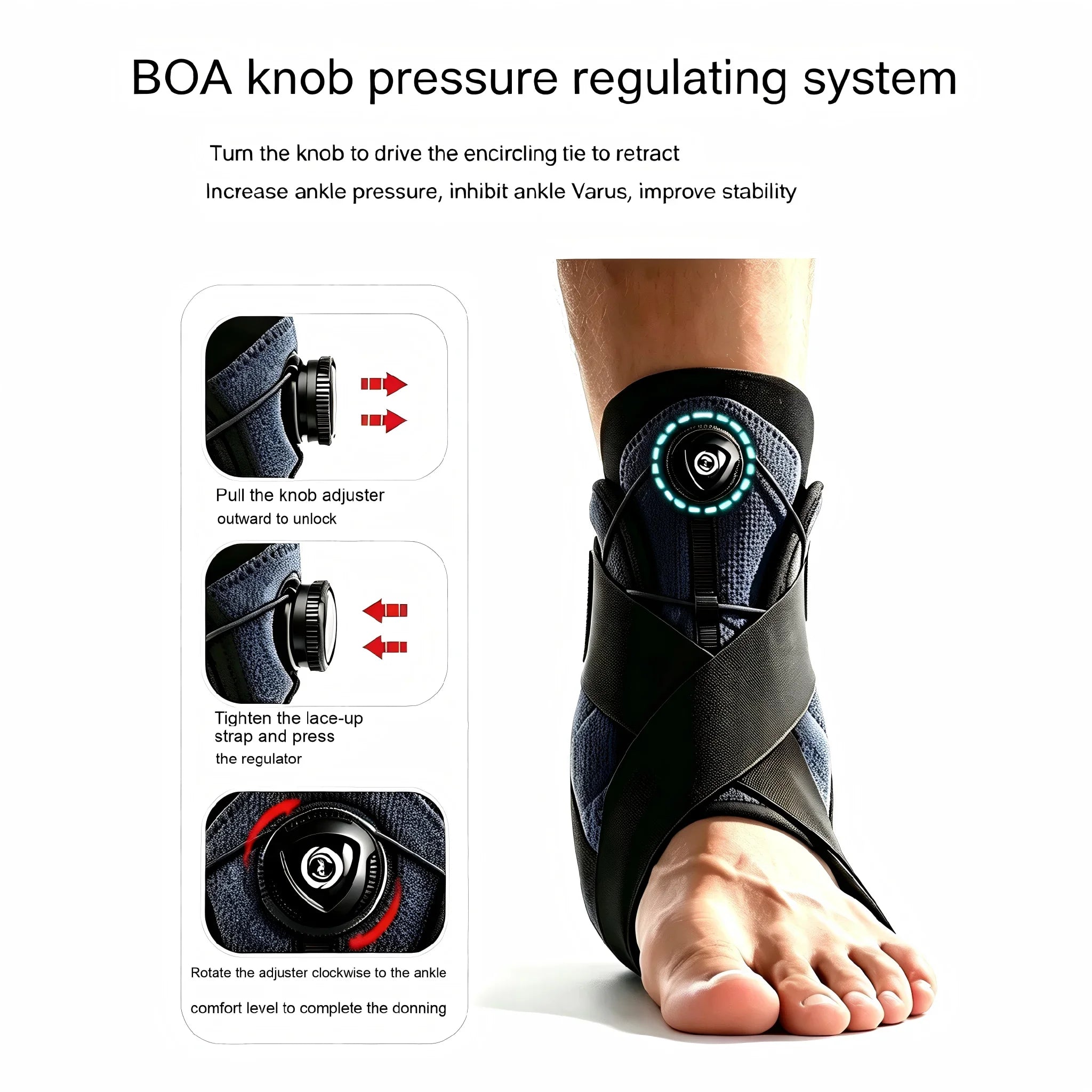 Adjustable BOA Ankle Brace Support Sport Fitness Ankle Protector Sprain Recovery Stabilizer Foot Care Pain Relief Ankle Wrap