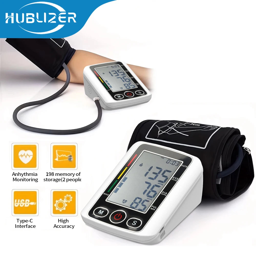 Voice Portable LED Upper Arm Blood Pressure Monitor Portable Rechargeable Digital Tonometer Sphygmomanometer BP Monitor