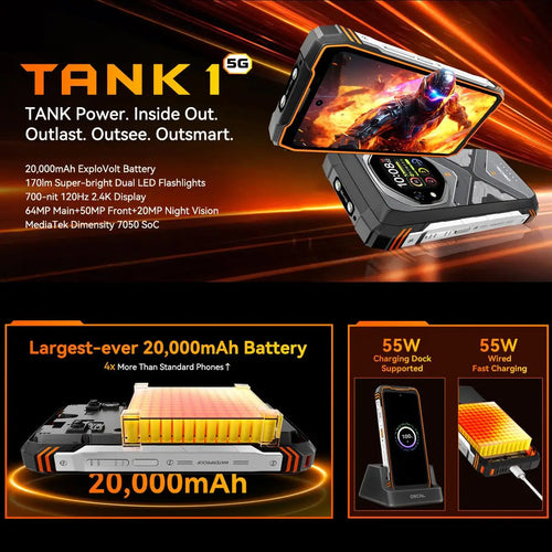 Blackview Oscal TANK 1 Rugged Phone 16GB+512GB 64MP Telephone 6.78 inch Display Android 15 DokeOS 4.2 Mediatek Dimensity 7050 5G