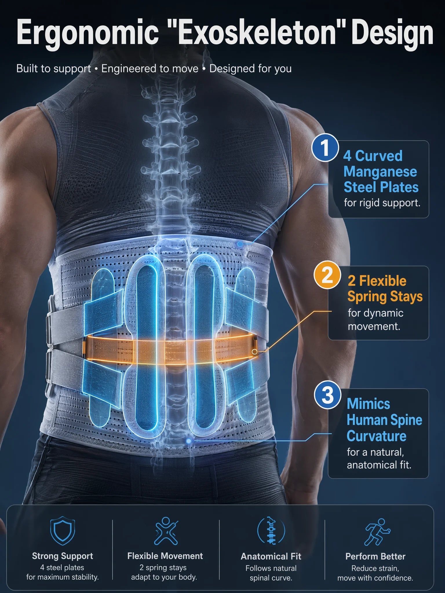Back Brace Support Belt-Lumbar for Back Pain,Sciatica,Scoliosis,Herniated Disc Adjustable Straps-Lower with 3 Pads for Men&Women