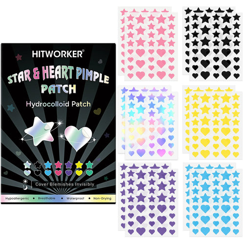 Hydrocolloid acne patch sticker box with star and heart hydrogel sheets in multiple colors