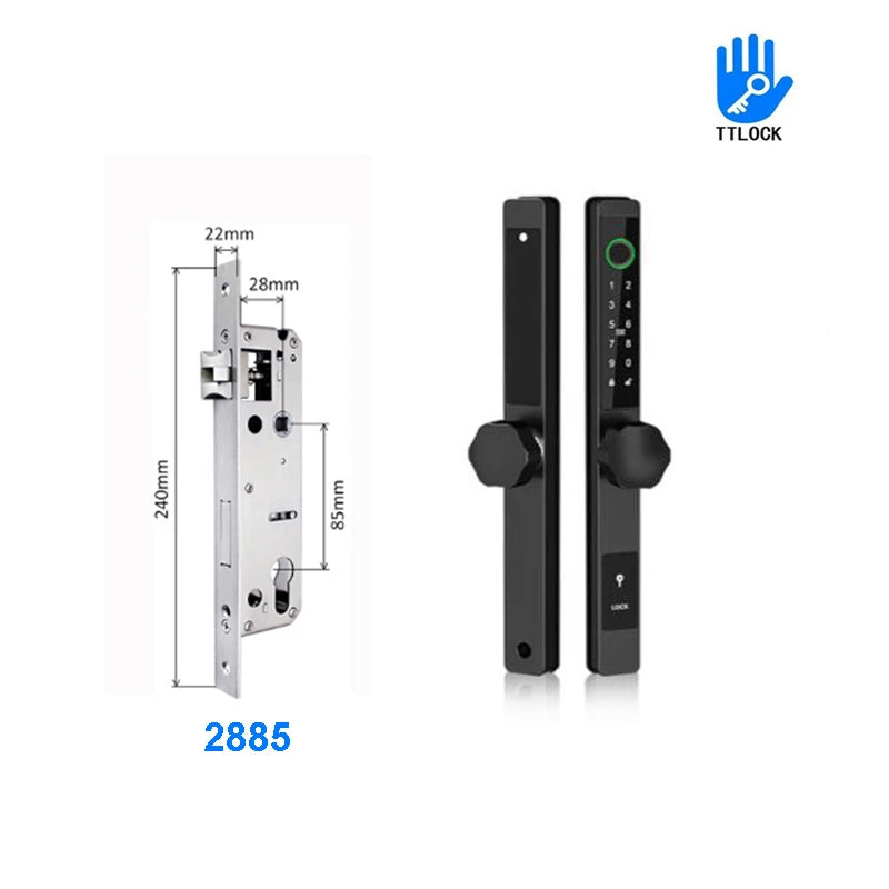 3CM Width Waterproof Aluminum Door Lock Bluetooth Fingerprint Digital Code TTLock Smart Sliding Door Lock 2885 3585 4585 Mortise