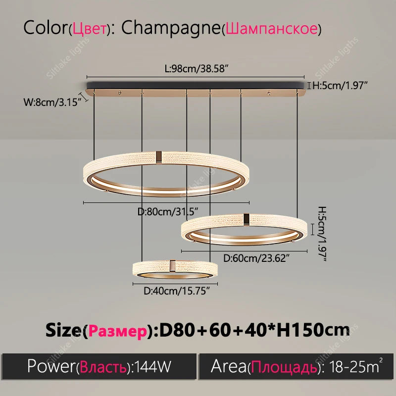 Modern Round LED Ring Light – Adjustable Minimalist Pendant 40-80cm TypeE 80cm 60cm 40cm Tidesmit