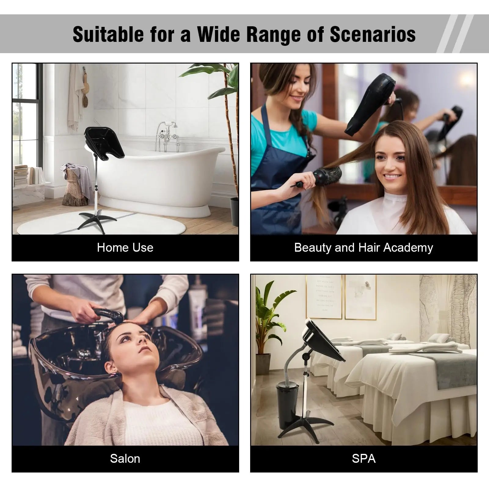 Portable Barber Shampoo Bowl with Adjustable Chair - Black Basin Sink Massage Chairs Tidesmit
