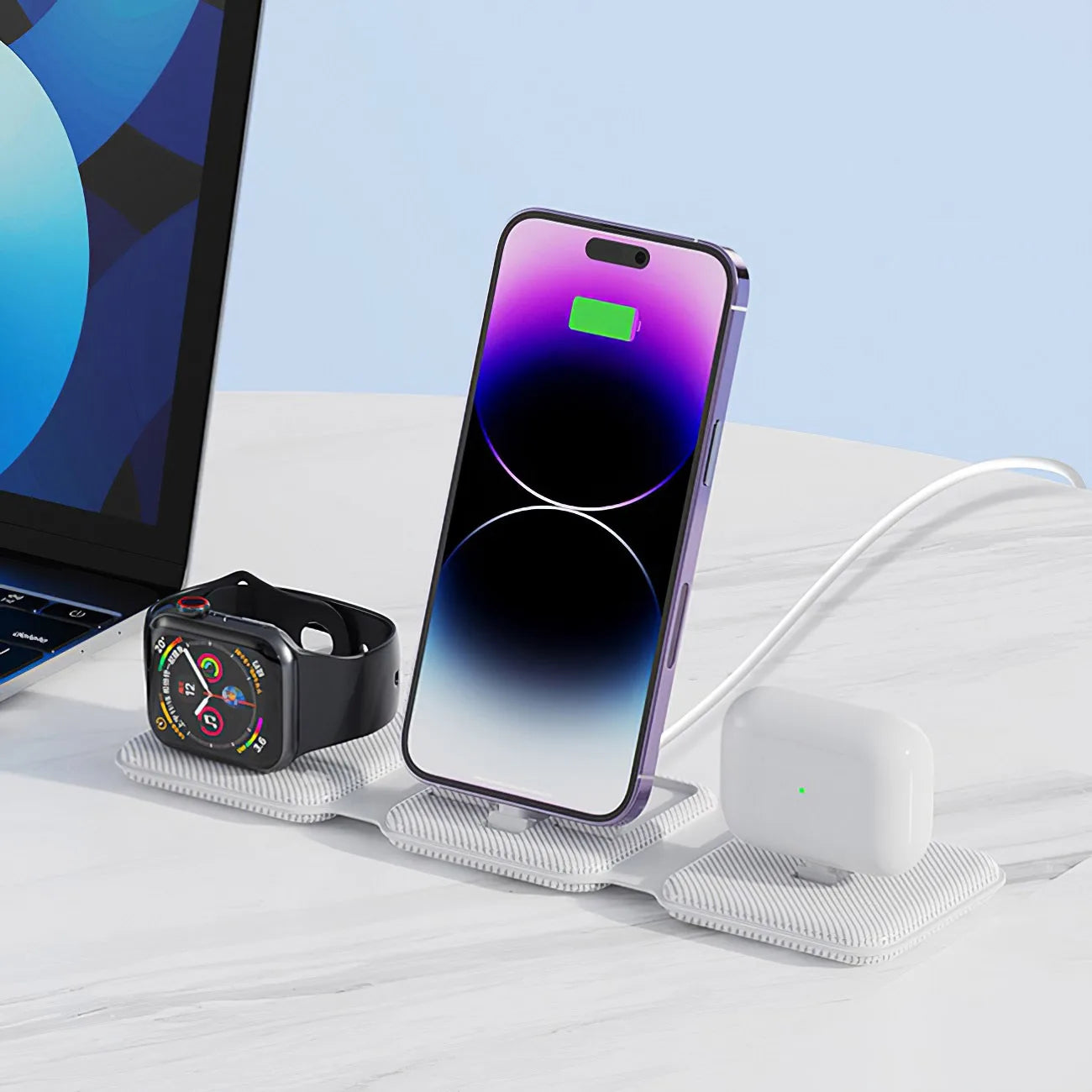 3-in-1 Foldable Wireless Charging Station for iPhone and Apple Watch White Tidesmit