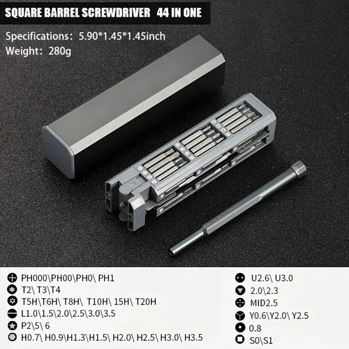 44-in-1 precision screwdriver set with magnetic bit organizer and metal handle