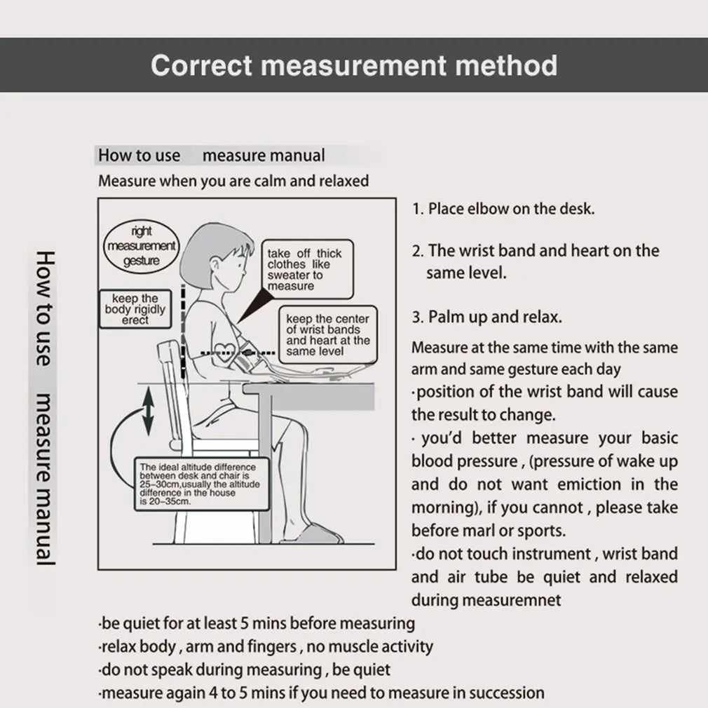 Medical Automatic Sphygmomanometer Digital Arm Wrist BP Blood Pressure Monitor Tensiometer Tonometer Heart Rate Pulse Meter