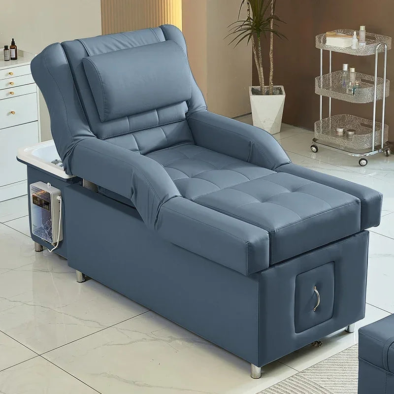 Electric Shampoo Massage Bed - Professional Salon Recliner with Heat Massage Chairs Blue Tidesmit