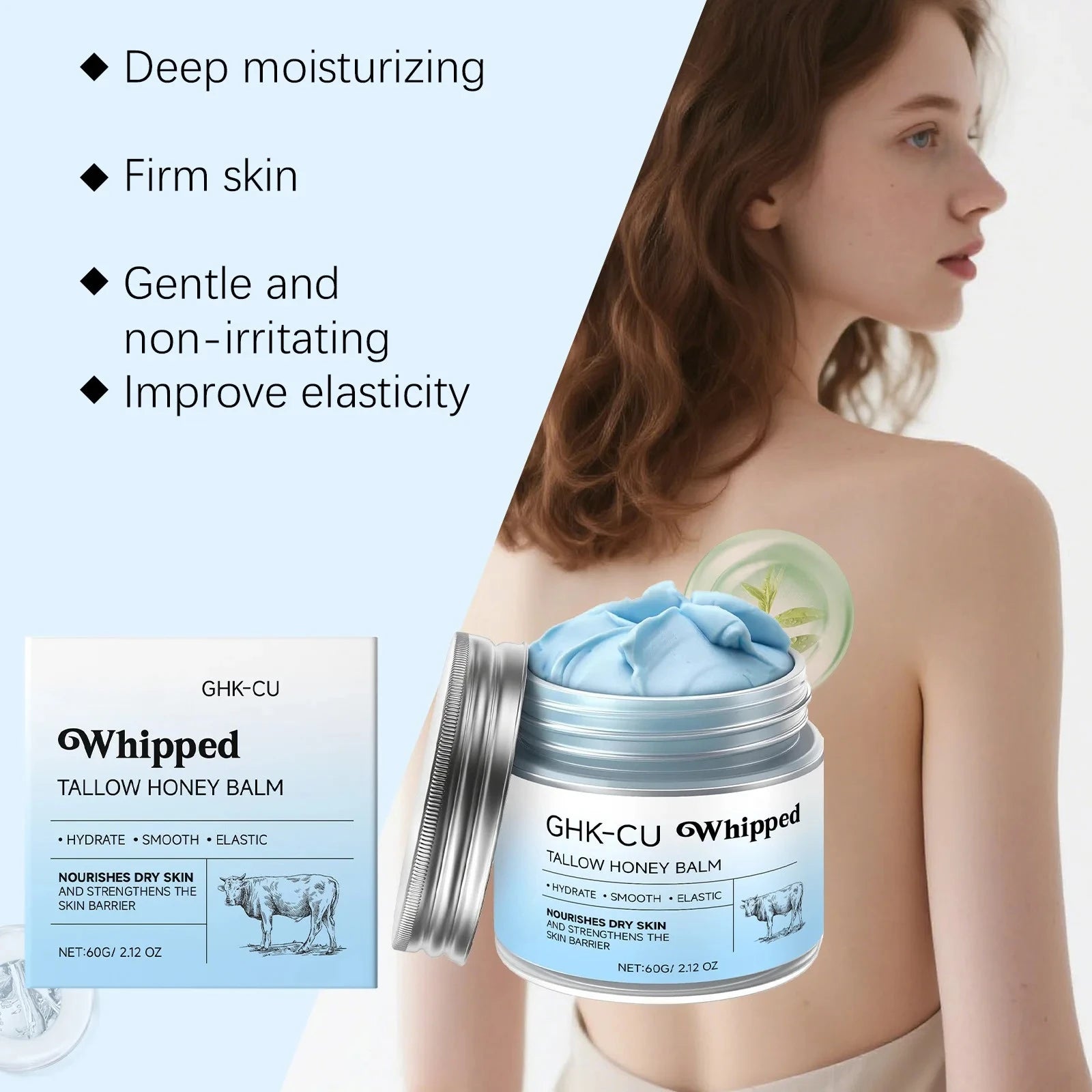 GHK-Cu Copper Peptide & Beef Tallow Blue Balm with Manuka Honey – Moisturizer for Mature, Dry, Sensitive Face & Body Skin