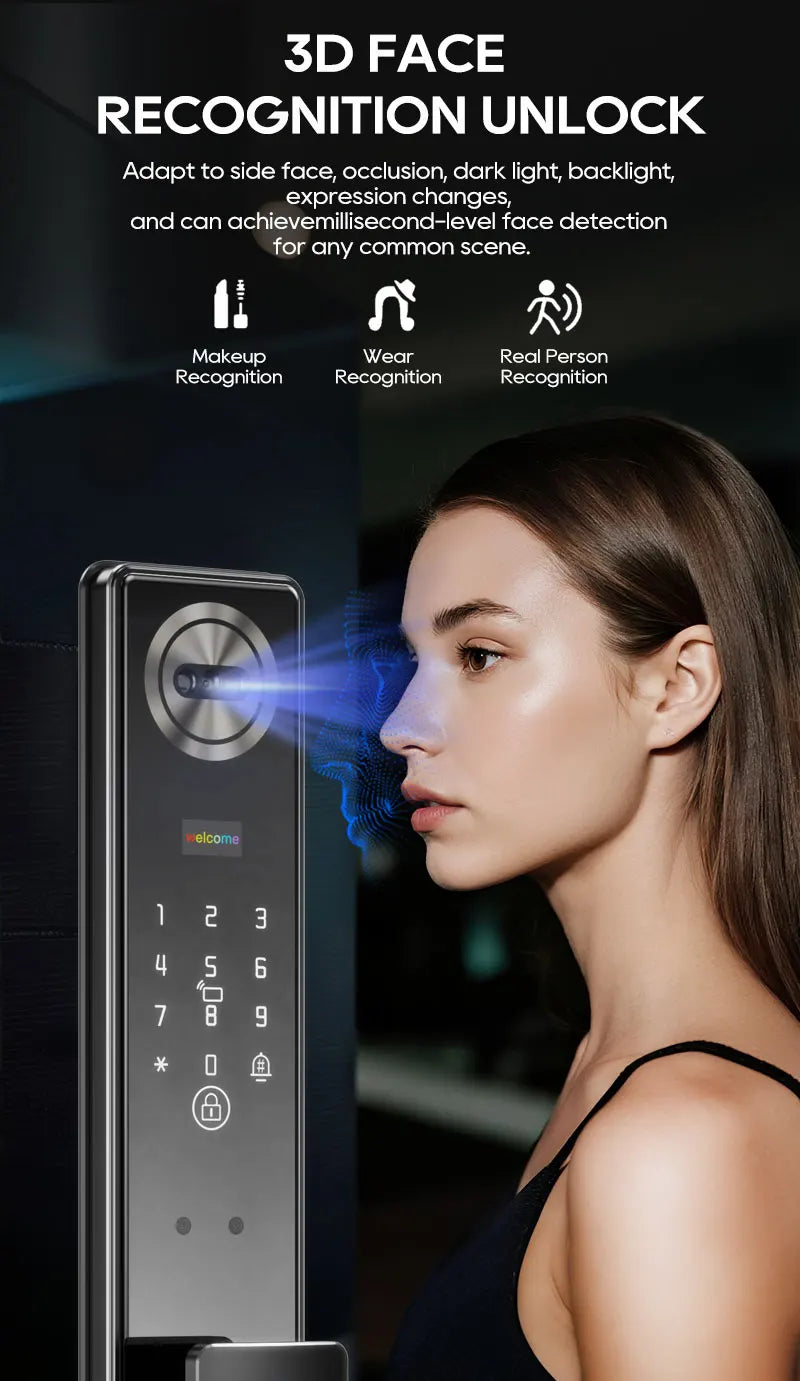 SANKESONG 3D Face Recognition Smart Door Lock,Palm Vein Recognition Video Smart Lock with Camera,Build-in WiFi,APP Control