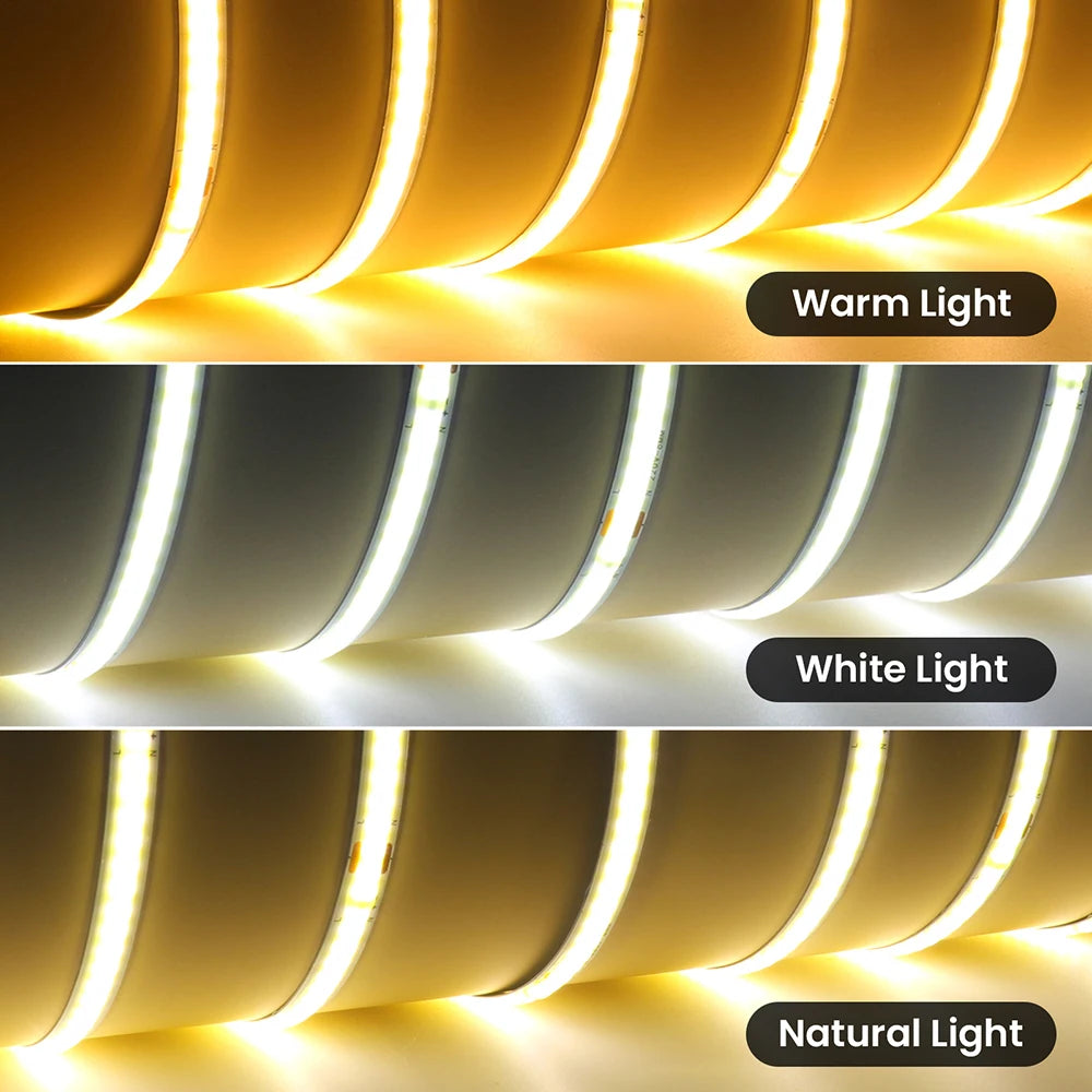 COB LED Strip Light Power Kit 220V 110V AC 3000K 4000K 6000K 2pin 240LEDs/m with IC Driver IP20 8mm PCB Dimmable Linear Lighting