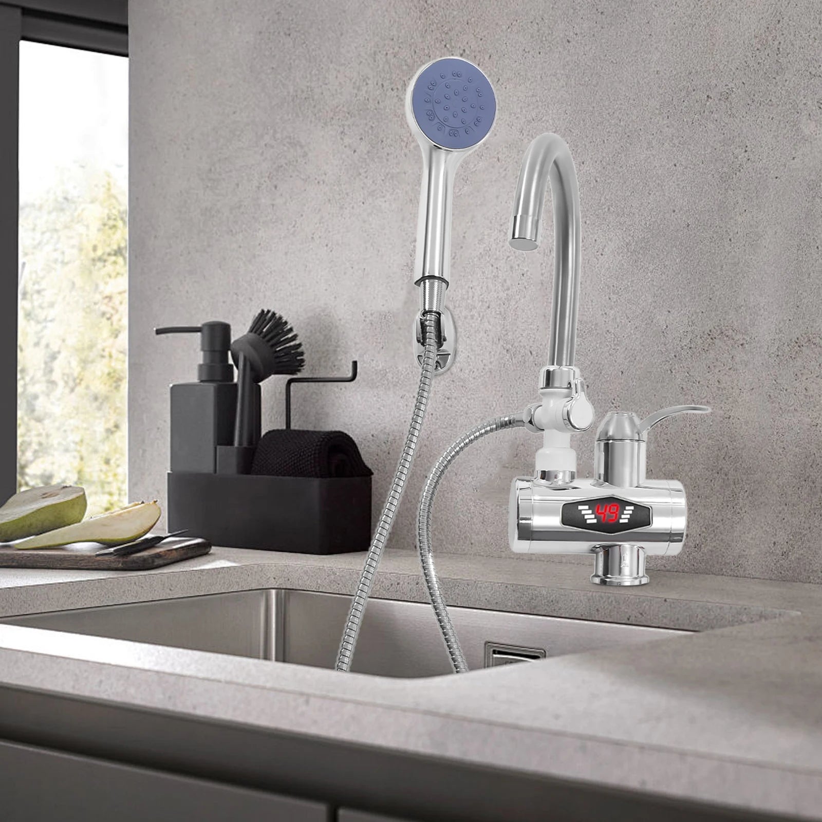 3000W Electric Faucet with Shower 360° Rotating Faucet Heater Digital Display 30-60℃ Water Faucet for Kitchen Bathroom