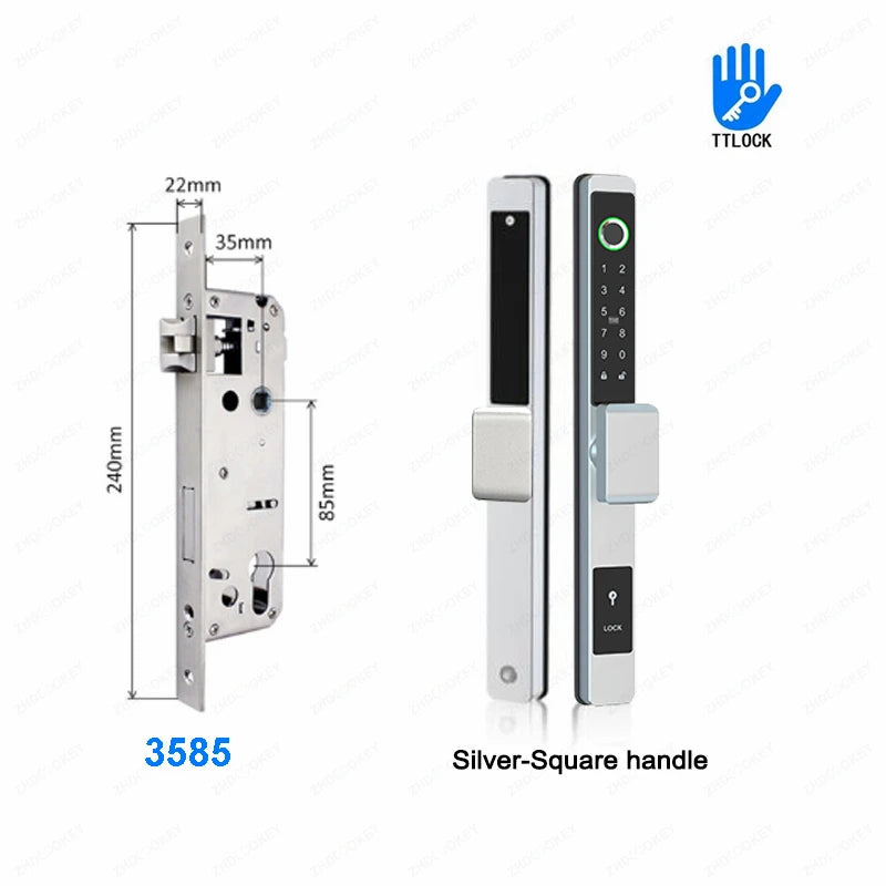 ZHDCOOKEY Biometric Digital Door Lock  Waterproof TTLock APP BLE Fingerprint RFID Card Password Aluminum Sliding Door Smart Lock