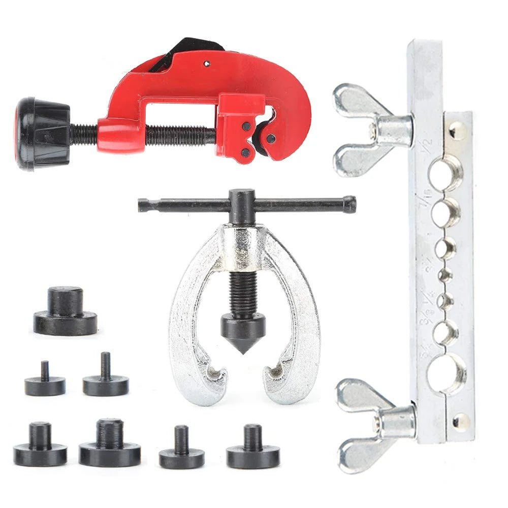 Podofo 10Pcs Copper Brake Line Repair Tool Kit Double Flaring Dies Clamp Tube Cutter Brake Fuel Pipe Tool Set with Box