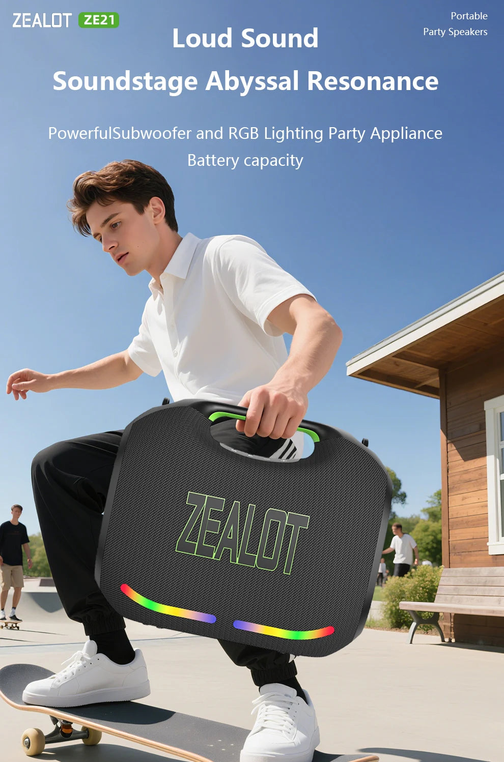 ZEALOT-ZE21 400W Big Power Wireless Bluetooth Peaker Outdoor Portable 48000mAh Long Battery With RGB Color Lights TWS Subwoofer High Volume Waterproof Bluetooth Speaker