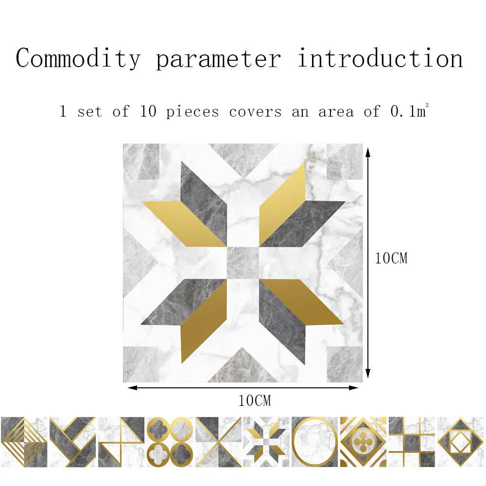 10pcs Crystal Tile Wall Stickers Self-Adhesive Kitchen Tiles PVC Backsplash Stickers Peel and Stick Bathroom Faux Stone Effect