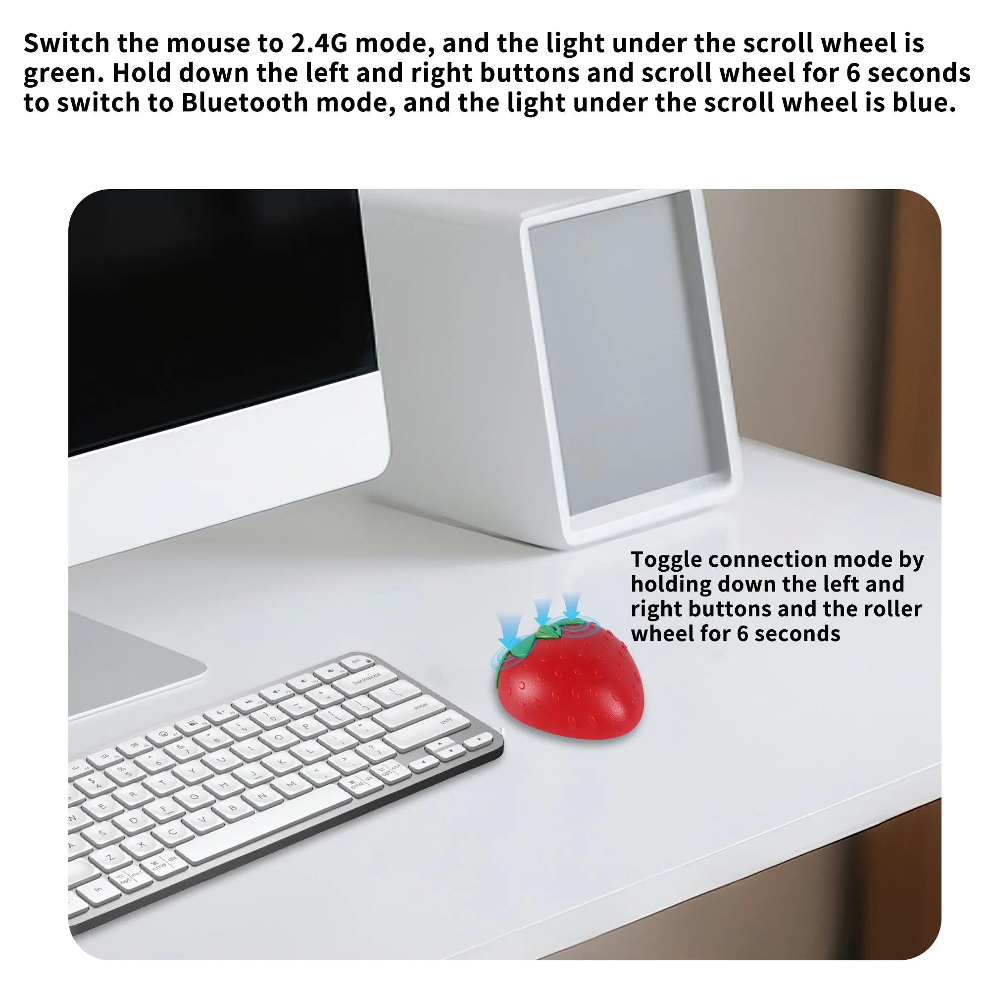 Wireless Cute Mouse 2.4G Bluetooth Dual-mode Strawberry Appearance Mute Button Light Weight Portable Office Use Gift For Girl