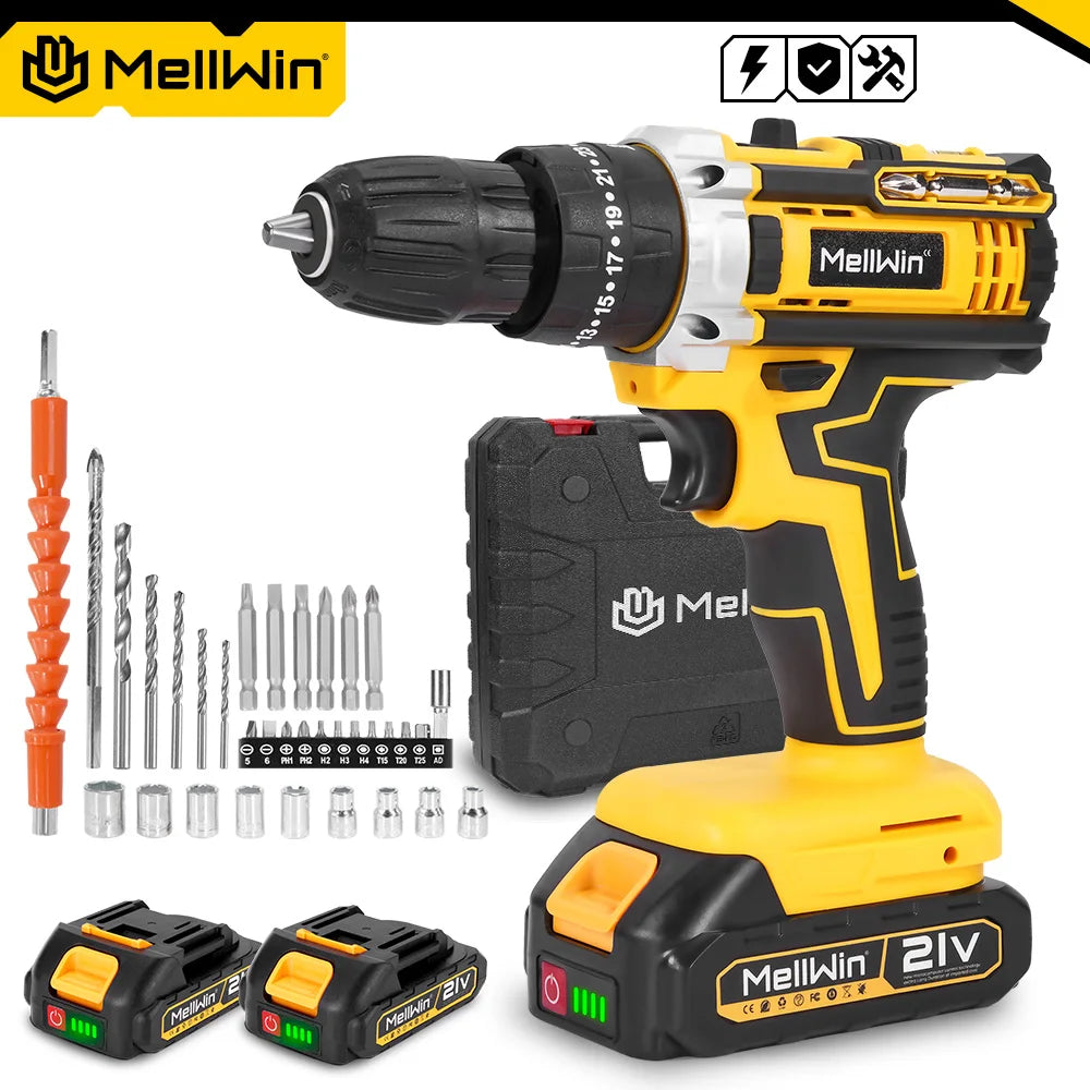 MELLWIN Cordless Electric Impact Drill Set 25+3 Torque Multipurpose Electric Screwdriver Power Tool For Makita 18V Battery Pin