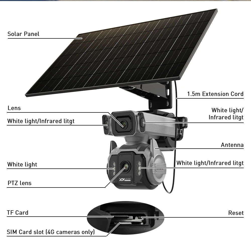 LS VISION AOV AI Tracking Outdoor Surveillance Camera 12X Optical Zoom Cctv Camera 4G Cloud SIM Dual Screen  24/7 Video Record