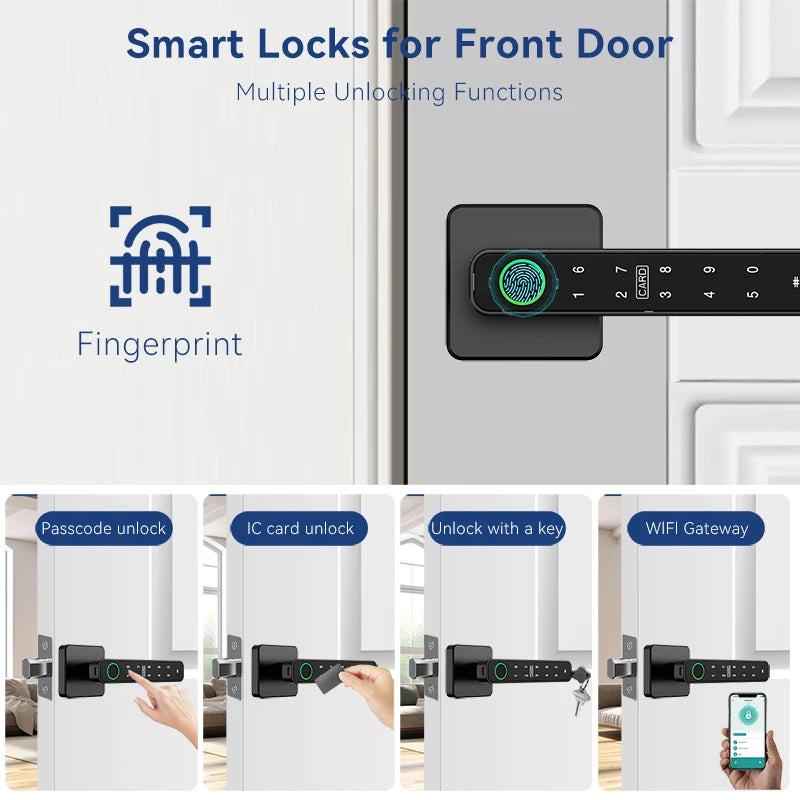 XSDTS Tuya Handle Fingerprint Key Card Digital Smart Door Lock Keypad Key Entry Electronic Lock Home House Apartment