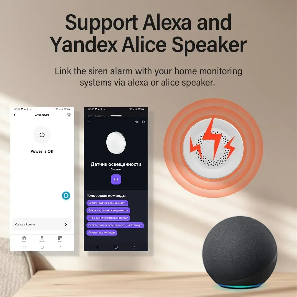 Tuya WiFi Siren Alarm For Smart Home Security 100db Speaker Works With Alexa Yandex Alice Tuya Smart Life