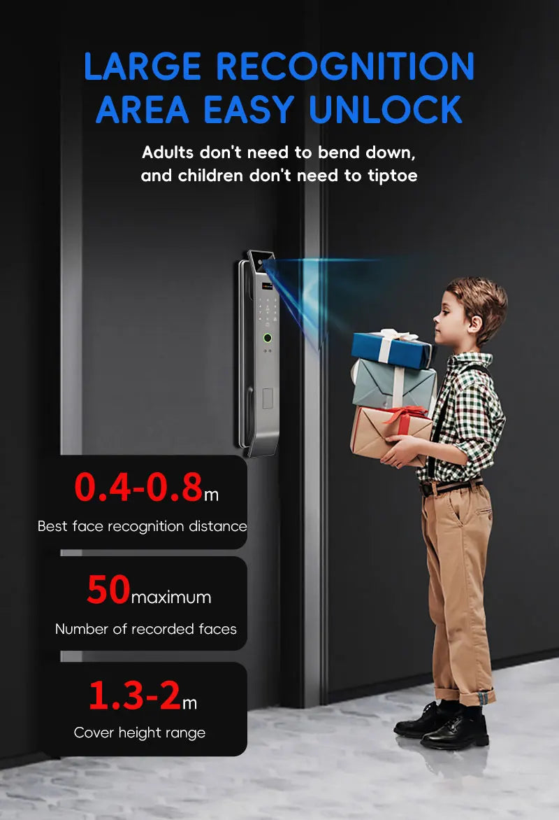 SANKESONG Tuya Smart 3D Face Door Lock with Security Camera Monitor Intelligent Fingerprint & Password Biometric Dual Battery