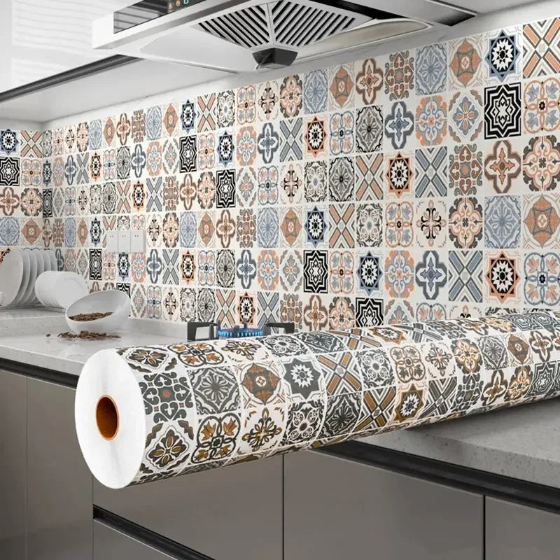 40cm Oil Proof Kitchen Furnitur Wall Stickers Self Adhesive Papel De Parede Bathroom Tile 3D Waterproof Vinyl Cabinet Wallpaper