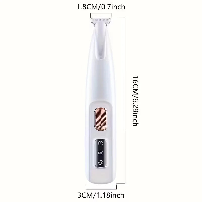 White USB electric pet hair trimmer for precise grooming of cat and dog paws, face, ears, and sensitive areas.