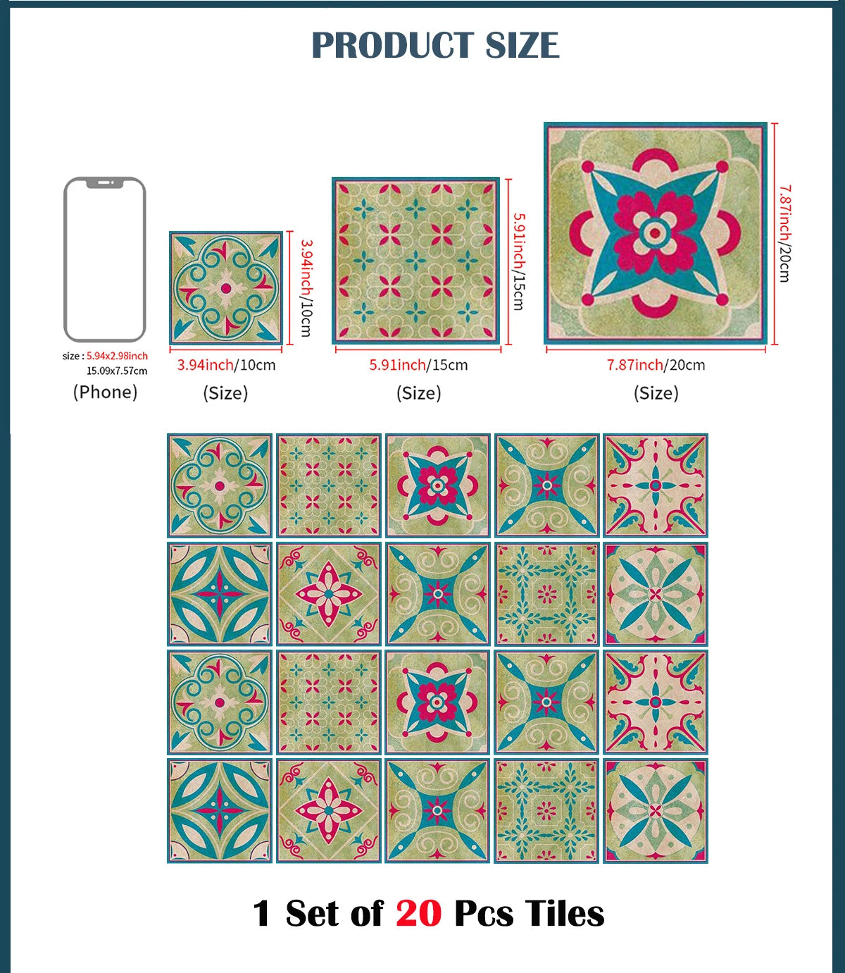 Neutral Boho Floral Tile Stickers Self Adhesive Glossy PVC Waterproof Decals Kitchen Bath Cabinet Backsplash Wall Home Deco