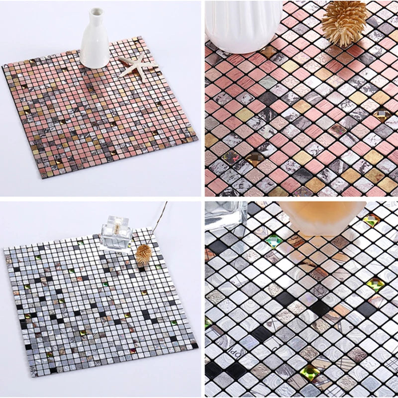 30X30Cm Self Adhesive Mosaic Wall Decal Waterproof Kitchen Bathroom Wallpaper Wall Stickers Small Lattice Crystal Sticker Tile