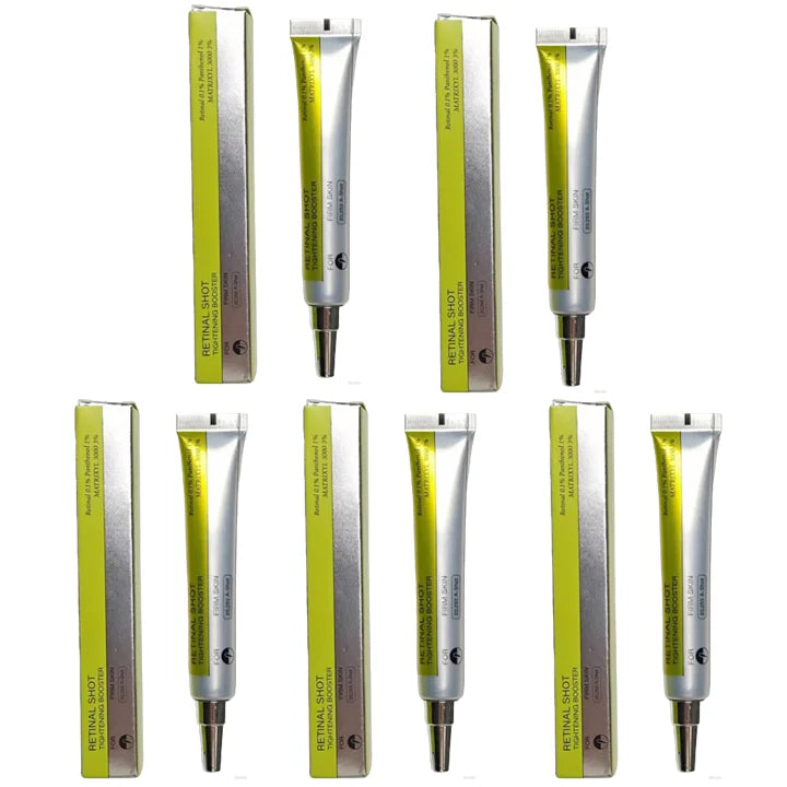 Retinol Shot tightening serum tubes with silver tips and green-white cartons (set)