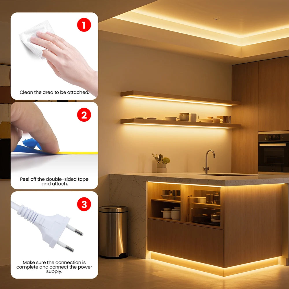 COB LED Strip Light Power Kit 220V 110V AC 3000K 4000K 6000K 2pin 240LEDs/m with IC Driver IP20 8mm PCB Dimmable Linear Lighting