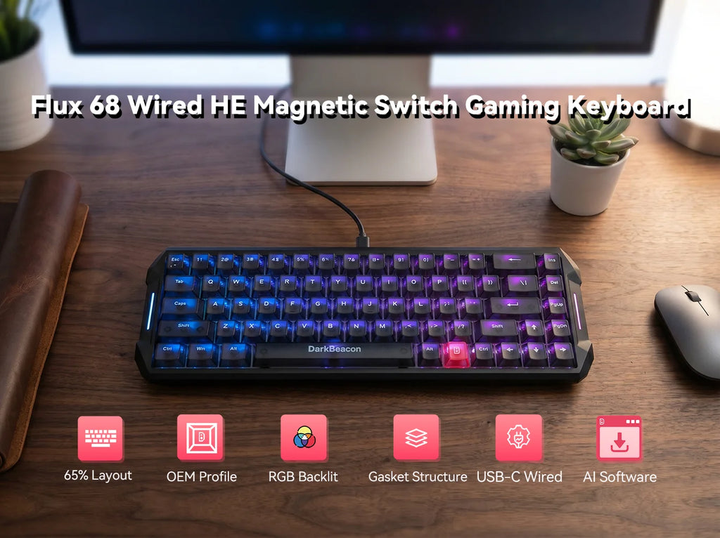 DarkBeacon 65% HE Magnetic Gaming Keyboard Flux 68 Wired RGB Hot Swappable Gasket Mount Structure Keyboards for Laptop PC Gamer