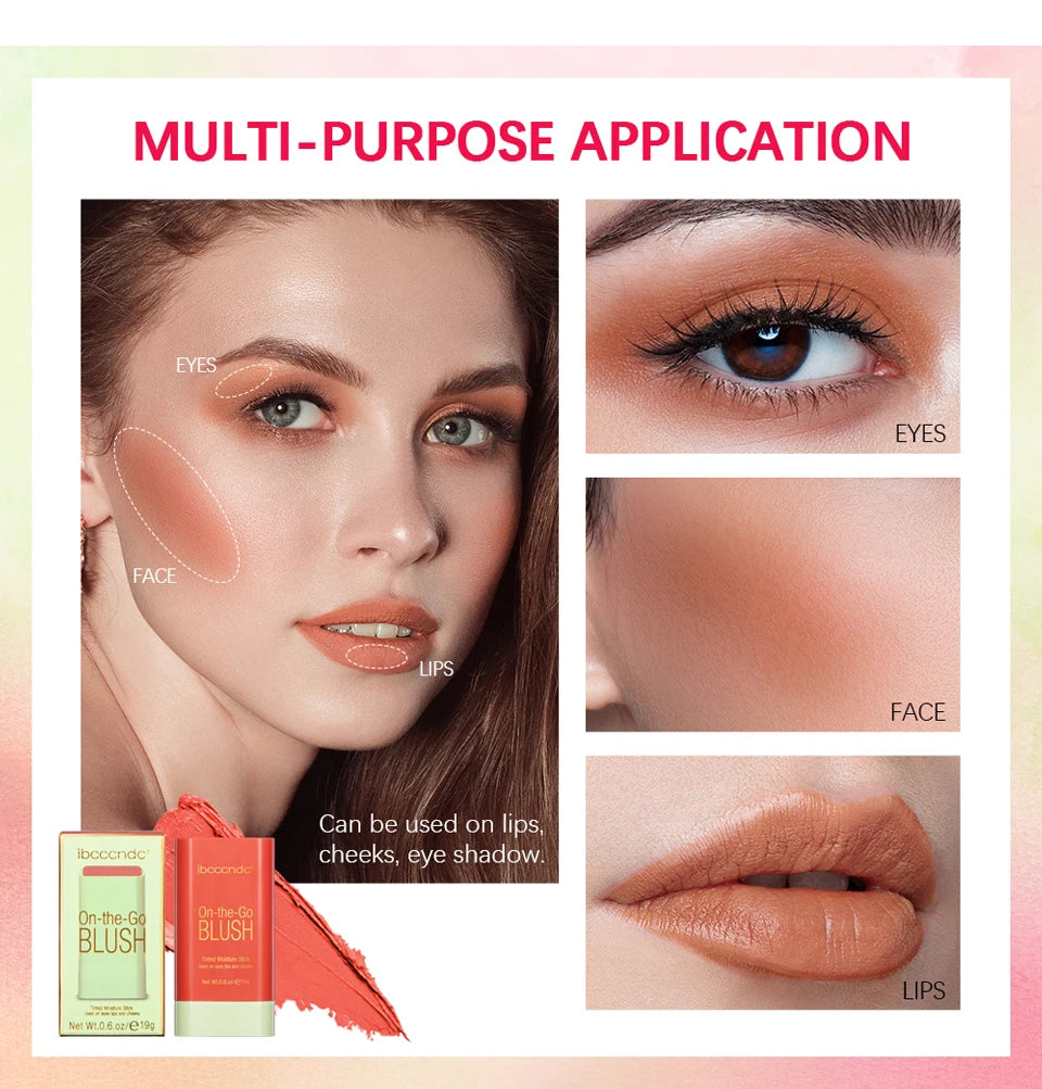 Tidesmit multi-functional waterproof cream blush stick for high-pigment brightening face makeup shade swatch