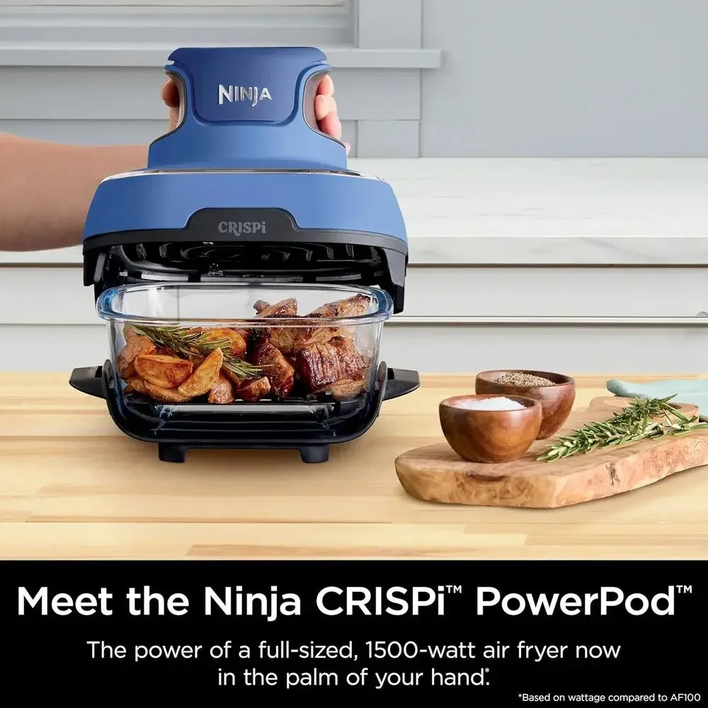 5-in-1 Portable Glass Air Fryer Cooking System, 1500W, 6-Cup, 4-Quart & 2.5-Quart Containers, Microwave, Freezer, Dishwasher Saf
