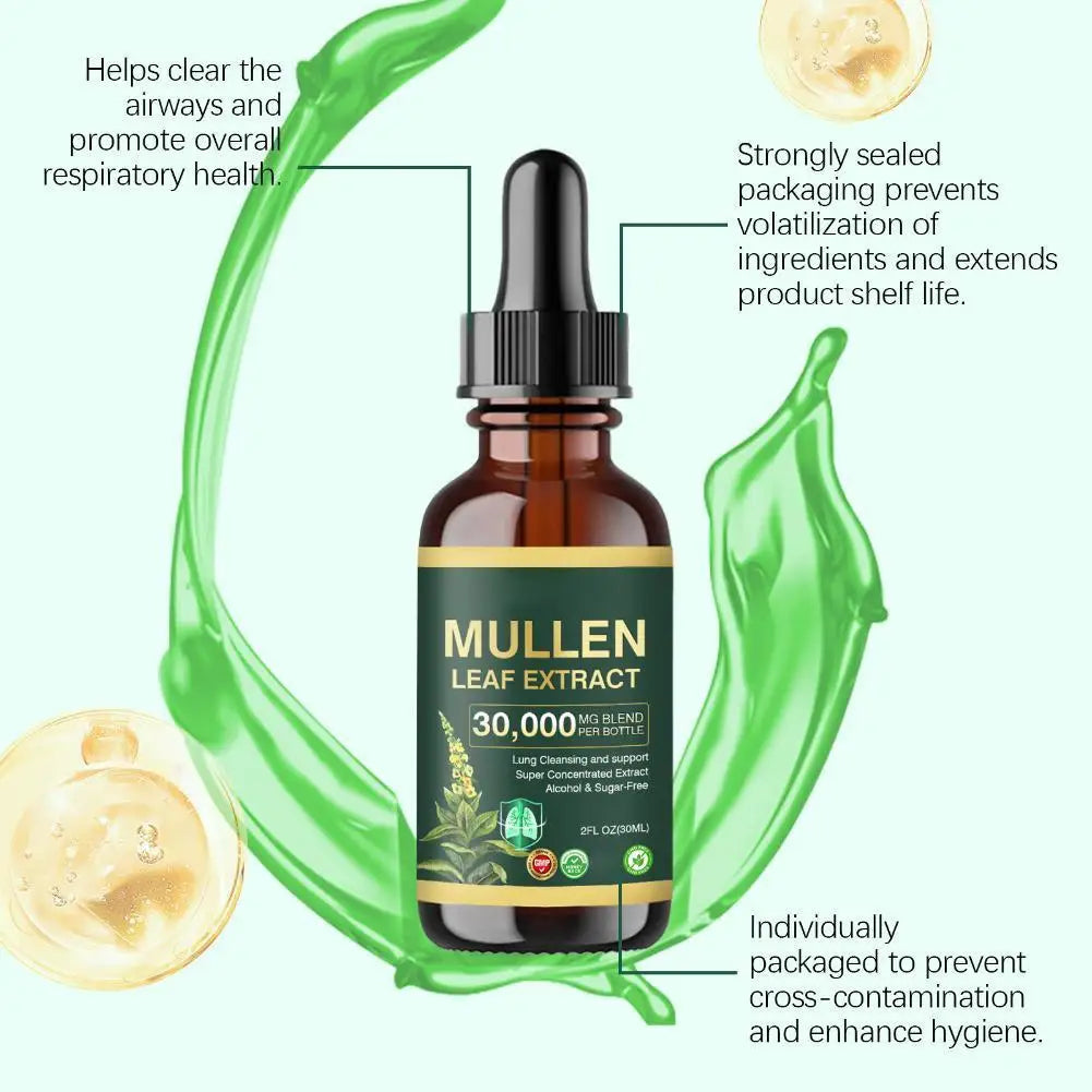 Fast Absorption Lung Clean Drops Natural Mullein Leaf Extract 30000mg Daily Respiratory Care Drops