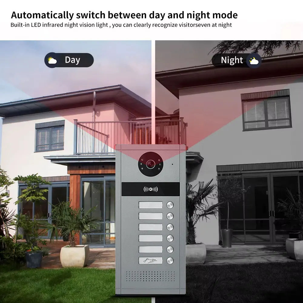 7 inch Touch Screen Video Doorbell Intercom 4 Wired Tuya WiFi Video Doorphone System for 5/6/8 Family Apartment RFID Card Unlock