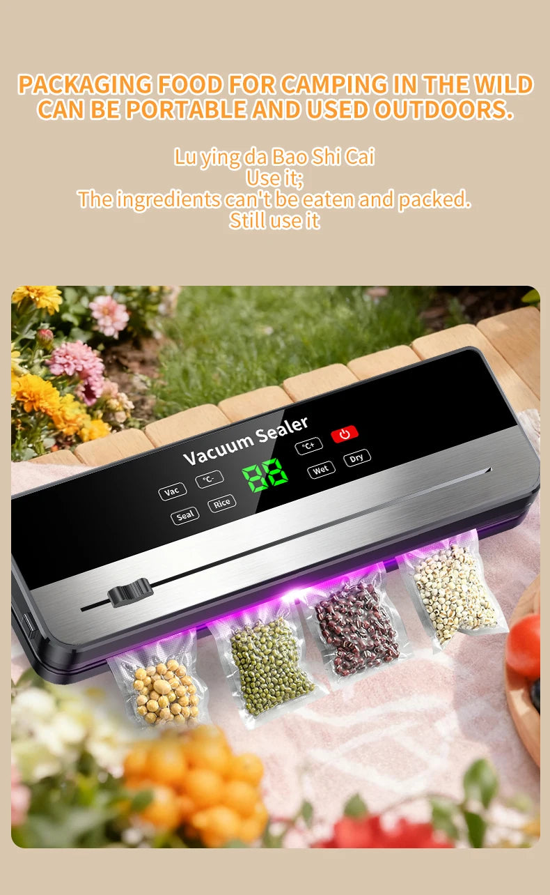 Portable Vacuum Sealer with Strong Suction & USB Wireless Charging | Dry/Wet Food Sealing for Kitchen