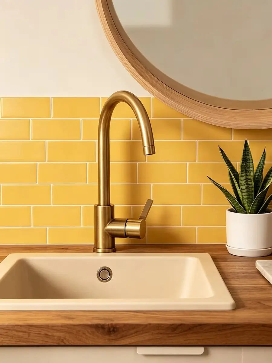 5/10/20pcs Bright Yellow Subway Peel and Stick Backsplash Tiles, Waterproof Self Adhesive Wall Stickers for Kitchen Bathroom
