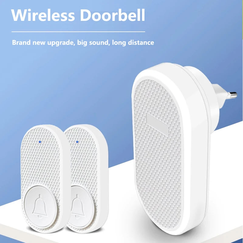 Wireless Doorbell Smart Home 200m Long Distance Remote Control Multi-tone Welcome Door Bell Volume Adjustment EU US Plug White