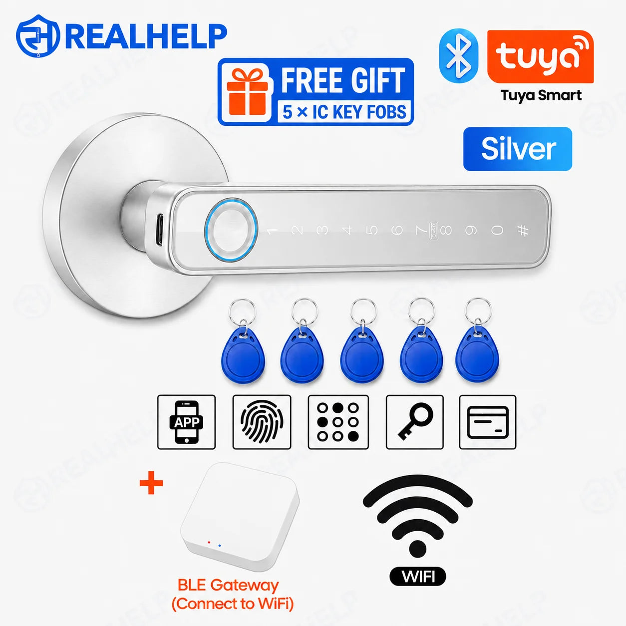 Smart Door Handle Lock with Tuya App Fingerprint PIN RFID Card Mechanical Key Temporary Code for Home Apartment Office