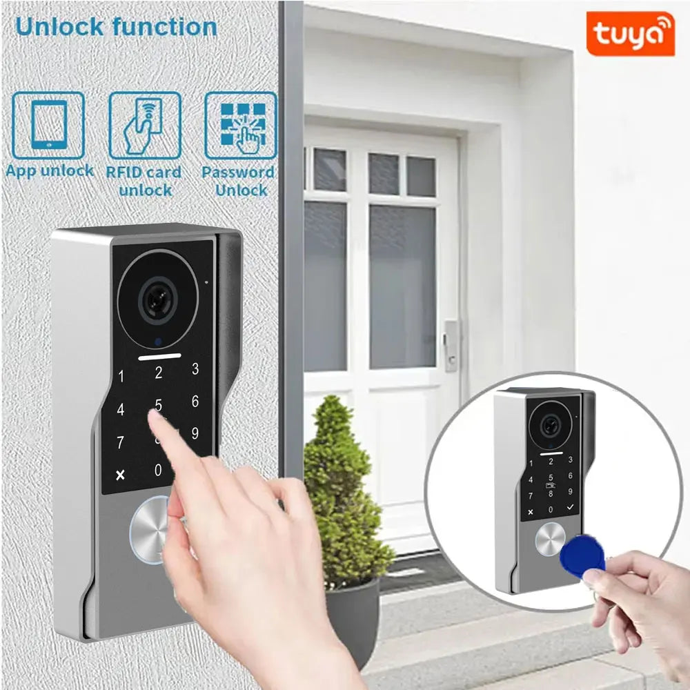2Wire Tuya Smart Video Intercom Doorbell 5G WiFi 7/10inch Touch Screen 1080P Metal Outdoor Camera Doorphone Password 5in1 Unlock