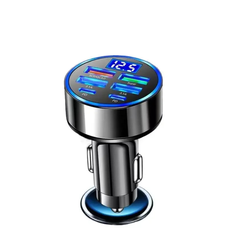 6-in-1 USB C Car Charger with Voltage Display & Fast Adapter Black Car Charger Tidesmit