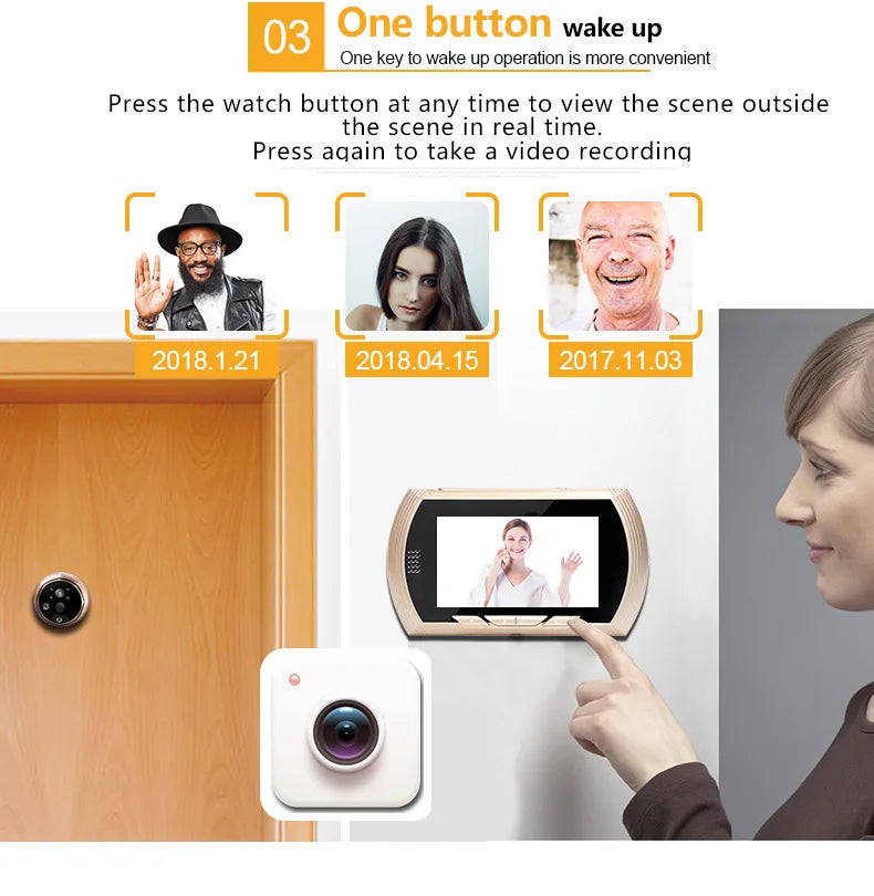4.5 Inch Smart Digital Door Viewer Camera Door Eye Video Record Peephole Viewers IR Night Vision PIR Motion No Disturb Doorbell
