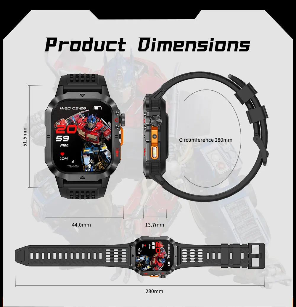 New 1000 MAh Battery Military Smartwatch 2.01" AMOLED Screen 5ATM Waterproof Fitness Tracker Sports Smart Watch For Android iOS
